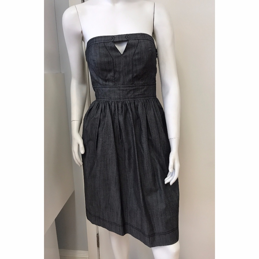 Calvin Klein Dark Denim Strapless Fit Flare Dress Size 4 Sweetheart Keyhole